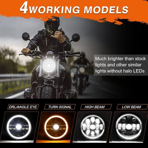 مصباح أمامي للدراجات النارية مقاس 7 بوصة من AUTOOMMO مع DRL Halo Angel Eyes وإشارة الانعطاف، متوافق مع Harley Davidson Street Glide Electra Glide Fat Boy Road King Heritage Softail Yamaha Road Star in Kuwait