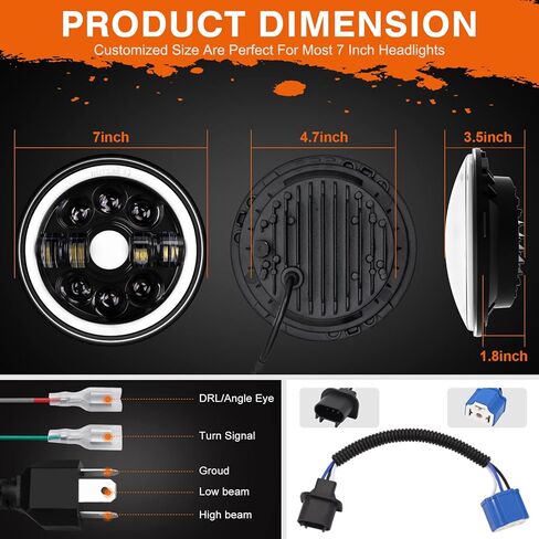 مصباح أمامي للدراجات النارية مقاس 7 بوصة من AUTOOMMO مع DRL Halo Angel Eyes وإشارة الانعطاف، متوافق مع Harley Davidson Street Glide Electra Glide Fat Boy Road King Heritage Softail Yamaha Road Star in Kuwait