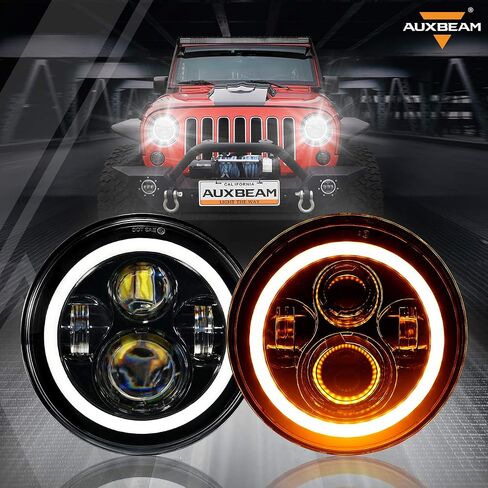 استبدال المصابيح الأمامية Auxbeam 7 بوصة LED لـ 1997-2018 Jeep Wrangler JK JKU Unlimited TJ LJ CJ، مصابيح أمامية مستديرة 7 بوصات لروبيكون سبورت صحارى بيتربيلت، المصابيح الأمامية H6024 مع DRL وإشارة الانعطاف العنبر in Saudi Arabia