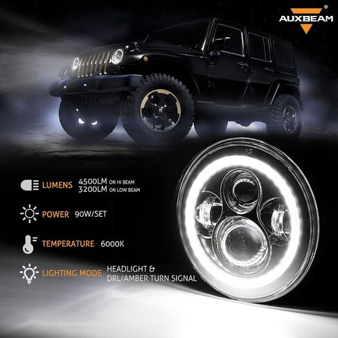 استبدال المصابيح الأمامية Auxbeam 7 بوصة LED لـ 1997-2018 Jeep Wrangler JK JKU Unlimited TJ LJ CJ، مصابيح أمامية مستديرة 7 بوصات لروبيكون سبورت صحارى بيتربيلت، المصابيح الأمامية H6024 مع DRL وإشارة الانعطاف العنبر in Saudi Arabia