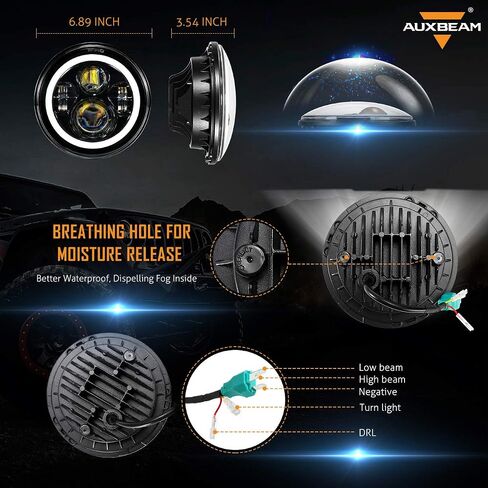 استبدال المصابيح الأمامية Auxbeam 7 بوصة LED لـ 1997-2018 Jeep Wrangler JK JKU Unlimited TJ LJ CJ، مصابيح أمامية مستديرة 7 بوصات لروبيكون سبورت صحارى بيتربيلت، المصابيح الأمامية H6024 مع DRL وإشارة الانعطاف العنبر in Saudi Arabia