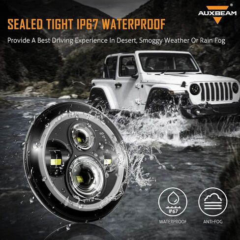 استبدال المصابيح الأمامية Auxbeam 7 بوصة LED لـ 1997-2018 Jeep Wrangler JK JKU Unlimited TJ LJ CJ، مصابيح أمامية مستديرة 7 بوصات لروبيكون سبورت صحارى بيتربيلت، المصابيح الأمامية H6024 مع DRL وإشارة الانعطاف العنبر in Saudi Arabia