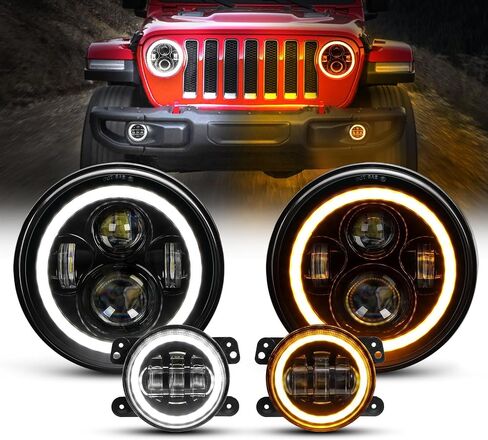 استبدال المصابيح الأمامية Auxbeam 7 بوصة LED لـ 1997-2018 Jeep Wrangler JK JKU Unlimited TJ LJ CJ، مصابيح أمامية مستديرة 7 بوصات لروبيكون سبورت صحارى بيتربيلت، المصابيح الأمامية H6024 مع DRL وإشارة الانعطاف العنبر in Saudi Arabia