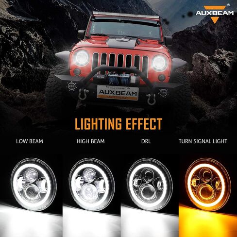 استبدال المصابيح الأمامية Auxbeam 7 بوصة LED لـ 1997-2018 Jeep Wrangler JK JKU Unlimited TJ LJ CJ، مصابيح أمامية مستديرة 7 بوصات لروبيكون سبورت صحارى بيتربيلت، المصابيح الأمامية H6024 مع DRL وإشارة الانعطاف العنبر in Saudi Arabia