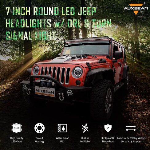 استبدال المصابيح الأمامية Auxbeam 7 بوصة LED لـ 1997-2018 Jeep Wrangler JK JKU Unlimited TJ LJ CJ، مصابيح أمامية مستديرة 7 بوصات لروبيكون سبورت صحارى بيتربيلت، المصابيح الأمامية H6024 مع DRL وإشارة الانعطاف العنبر in Saudi Arabia
