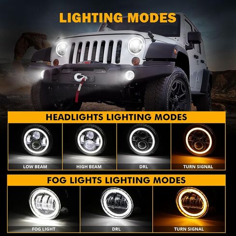 استبدال المصابيح الأمامية Auxbeam 7 بوصة LED لـ 1997-2018 Jeep Wrangler JK JKU Unlimited TJ LJ CJ، مصابيح أمامية مستديرة 7 بوصات لروبيكون سبورت صحارى بيتربيلت، المصابيح الأمامية H6024 مع DRL وإشارة الانعطاف العنبر in Saudi Arabia