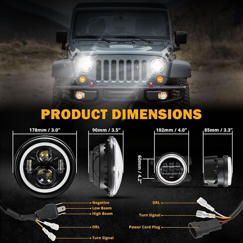 استبدال المصابيح الأمامية Auxbeam 7 بوصة LED لـ 1997-2018 Jeep Wrangler JK JKU Unlimited TJ LJ CJ، مصابيح أمامية مستديرة 7 بوصات لروبيكون سبورت صحارى بيتربيلت، المصابيح الأمامية H6024 مع DRL وإشارة الانعطاف العنبر in Saudi Arabia