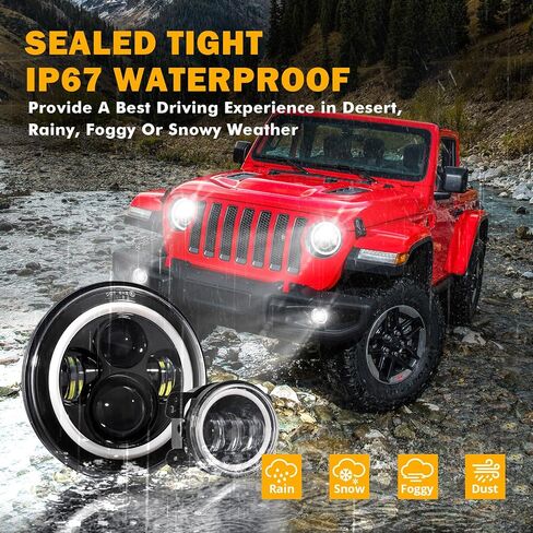 استبدال المصابيح الأمامية Auxbeam 7 بوصة LED لـ 1997-2018 Jeep Wrangler JK JKU Unlimited TJ LJ CJ، مصابيح أمامية مستديرة 7 بوصات لروبيكون سبورت صحارى بيتربيلت، المصابيح الأمامية H6024 مع DRL وإشارة الانعطاف العنبر in Saudi Arabia