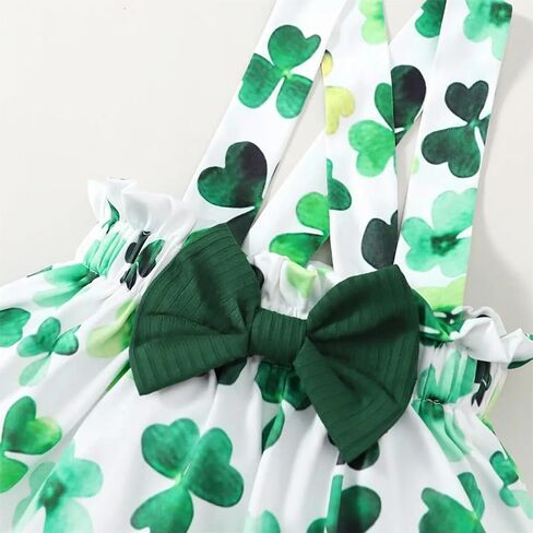 Let's Do Dis Newborn Infant Baby First St Patrick's Day Ruffle Romper Suspender Skirt Set Clover Printing Dress Outfit Suit in Saudi Arabia