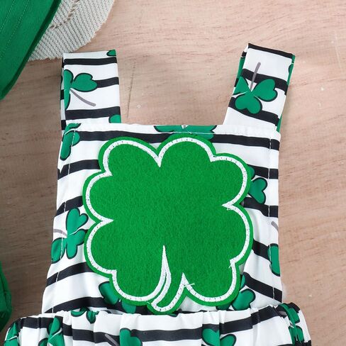 Let's Do Dis Newborn Infant Baby First St Patrick's Day Ruffle Romper Suspender Skirt Set Clover Printing Dress Outfit Suit in Saudi Arabia