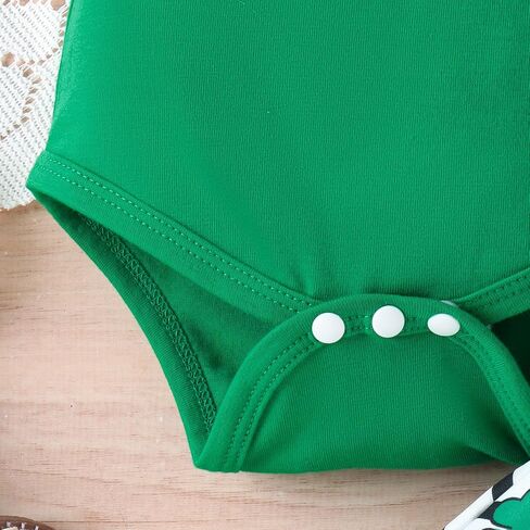 Let's Do Dis Newborn Infant Baby First St Patrick's Day Ruffle Romper Suspender Skirt Set Clover Printing Dress Outfit Suit in Saudi Arabia