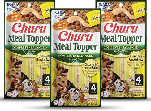 INABA Churu for Dogs, Grain-Free, Lickable, Squeezable Creamy Purée Dog Treat/Topper with Vitamin E, 1.69 Ounces Each Tube, 18 Tubes Total (3 per Pack) (3 Flavor Variety) in Kuwait