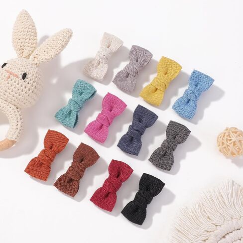 2" Baby Linen Bow Hair Clips: 12pc Boutique Handmade Fully Lined Hair Barrettes for Girls, Toddlers, and Infants of All Ages in Kuwait