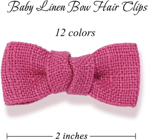 2" Baby Linen Bow Hair Clips: 12pc Boutique Handmade Fully Lined Hair Barrettes for Girls, Toddlers, and Infants of All Ages in Kuwait