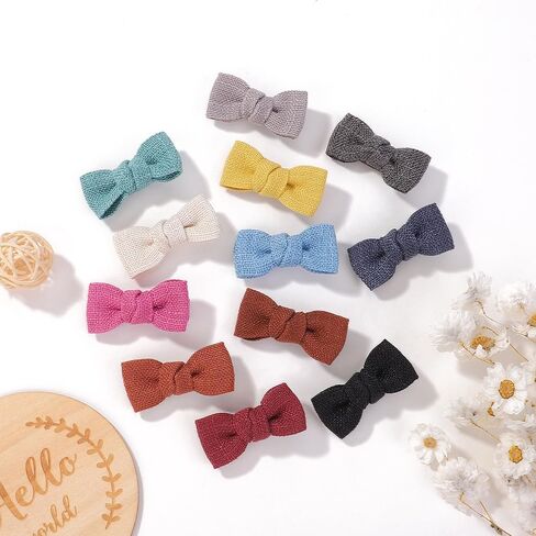 2" Baby Linen Bow Hair Clips: 12pc Boutique Handmade Fully Lined Hair Barrettes for Girls, Toddlers, and Infants of All Ages in Kuwait