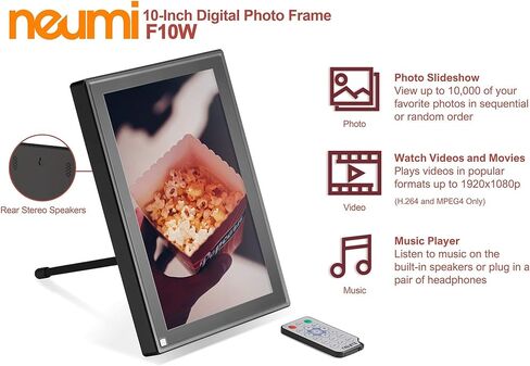إطار صور رقمي بشاشة عريضة 10 بوصة من Neumi مع مستشعر حركة، لوحة IPS LCD، 16:9 (أسود) (متجدد) in Saudi Arabia