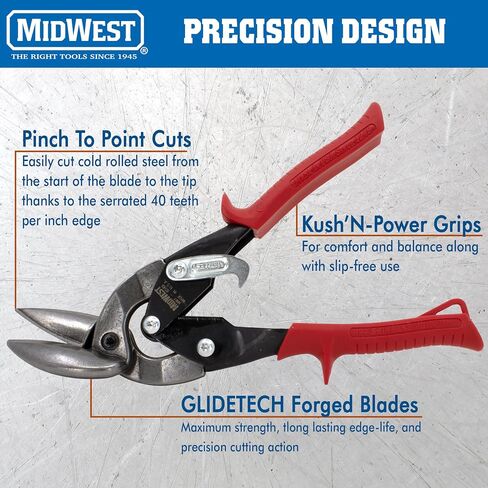 MIDWEST Aviation Snip Set - Left, Right and Straight Cut Offset Tin Cutting Shears with Forged Blade & KUSH'N-POWER Comfort Grips - MWT-6510RLS in Saudi Arabia