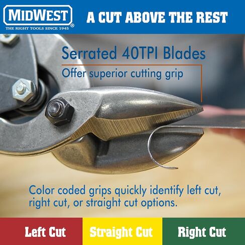 MIDWEST Aviation Snip Set - Left, Right and Straight Cut Offset Tin Cutting Shears with Forged Blade & KUSH'N-POWER Comfort Grips - MWT-6510RLS in Saudi Arabia