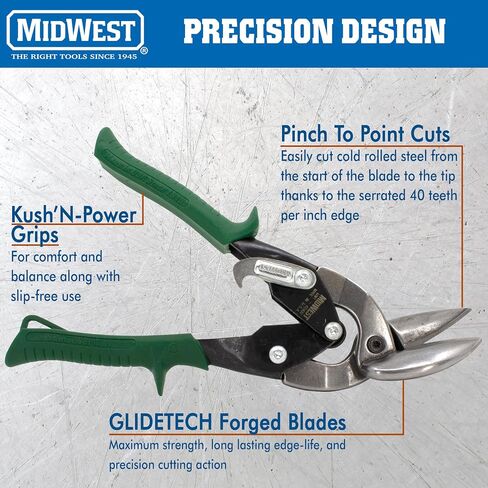 MIDWEST Aviation Snip Set - Left, Right and Straight Cut Offset Tin Cutting Shears with Forged Blade & KUSH'N-POWER Comfort Grips - MWT-6510RLS in Saudi Arabia