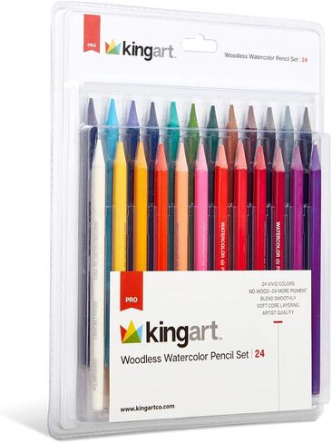 KINGART 315-24 جودة احترافية للفنانين 24 قيراط. مجموعة أقلام ألوان مائية بدون خشب، 24 قلم رصاص ناعم، أقلام تلوين على شكل أقلام تلوين مشحذ مسبقًا، تستخدم رطبة أو جافة، احترافية للمبتدئين in Saudi Arabia