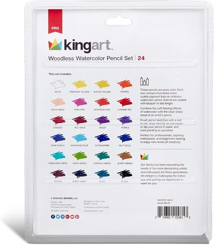 KINGART 315-24 جودة احترافية للفنانين 24 قيراط. مجموعة أقلام ألوان مائية بدون خشب، 24 قلم رصاص ناعم، أقلام تلوين على شكل أقلام تلوين مشحذ مسبقًا، تستخدم رطبة أو جافة، احترافية للمبتدئين in Saudi Arabia