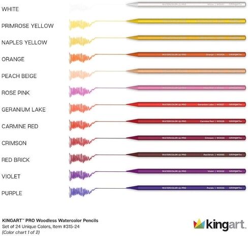KINGART 315-24 جودة احترافية للفنانين 24 قيراط. مجموعة أقلام ألوان مائية بدون خشب، 24 قلم رصاص ناعم، أقلام تلوين على شكل أقلام تلوين مشحذ مسبقًا، تستخدم رطبة أو جافة، احترافية للمبتدئين in Saudi Arabia
