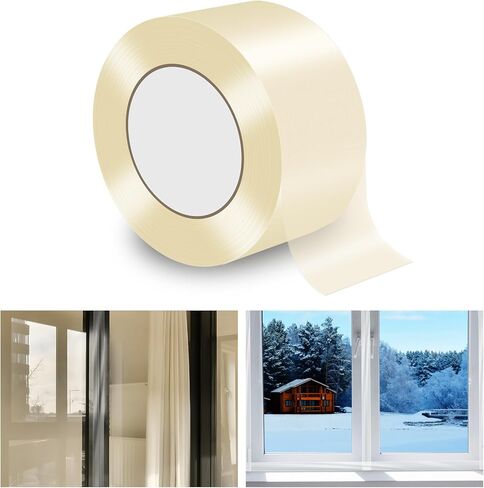 شريط إغلاق نافذة الطقس الشفاف مقاس 3 بوصة × 65 ياردة، شريط نافذة شفاف لفصل الشتاء، شريط لاصق لسدادة المسودة للأبواب والنوافذ وفجوات زجاج الدش in Kuwait