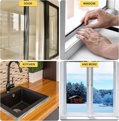 شريط إغلاق نافذة الطقس الشفاف مقاس 3 بوصة × 65 ياردة، شريط نافذة شفاف لفصل الشتاء، شريط لاصق لسدادة المسودة للأبواب والنوافذ وفجوات زجاج الدش in Kuwait