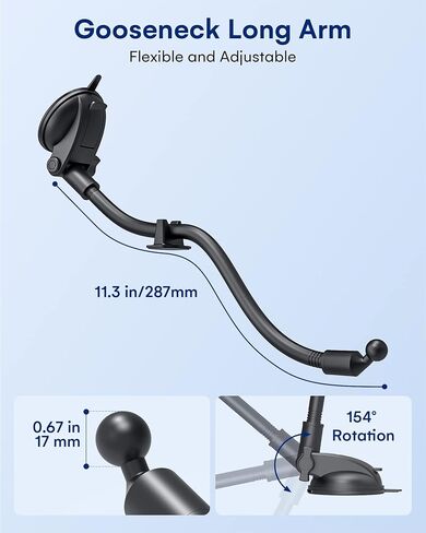 استبدال كأس شفط ZEEHOO للسيارة، حامل كأس شفط GPS [مفصل كروي 17 مم وذراع طويلة معقوفة] لشاحن السيارة اللاسلكي، حامل هاتف السيارة وGarmin Nuvi، لوحة القيادة والزجاج الأمامي in Kuwait