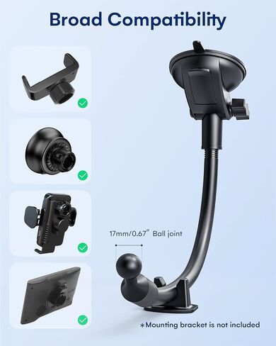 استبدال كأس شفط ZEEHOO للسيارة، حامل كأس شفط GPS [مفصل كروي 17 مم وذراع طويلة معقوفة] لشاحن السيارة اللاسلكي، حامل هاتف السيارة وGarmin Nuvi، لوحة القيادة والزجاج الأمامي in Kuwait