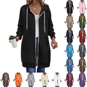 Long zip Up Hoodie Women مع اثنين من السوستة العصرية خفيفة الوزن هوديز الضخم سقوط من النوع الثقيل سافر رياضي in Kuwait