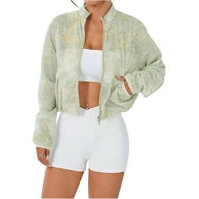 Oyoangle Women's Camo Print Long Sleeve Mesh Gettic Scedtic Lightweight Comple zip jukout stwide sportswear in Saudi Arabia