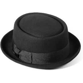 Pork Pie Hats for Men/Women, 100% Wool Felt Hat Womens Mens Stout Porkpie Breaking Bad Hat Unisex Flat Top Fedora Hats Boater Derby Crushable in Kuwait