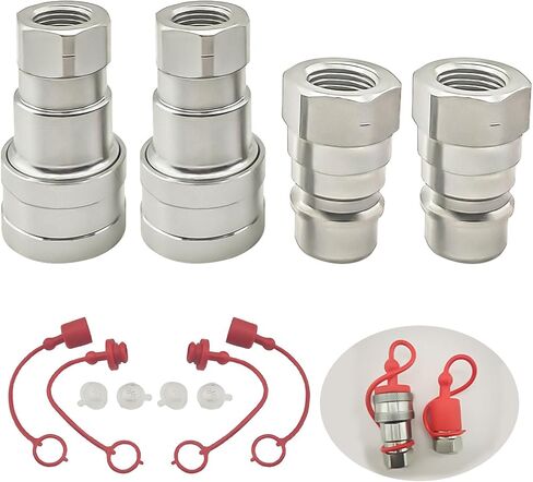 3/8'' AG - Hydraulic Quick Connect Coupler Set, Heavy-Duty Carbon Steel Coupling Fittings with 3/8" ISO Body and Dust Cap for Agriculture Construction Logging Equipment in Saudi Arabia