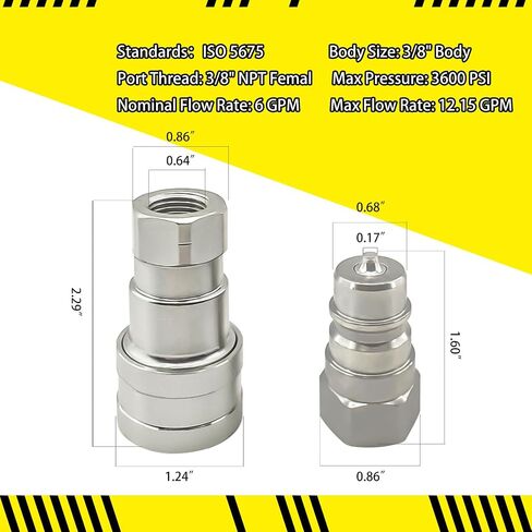 3/8'' AG - Hydraulic Quick Connect Coupler Set, Heavy-Duty Carbon Steel Coupling Fittings with 3/8" ISO Body and Dust Cap for Agriculture Construction Logging Equipment in Saudi Arabia