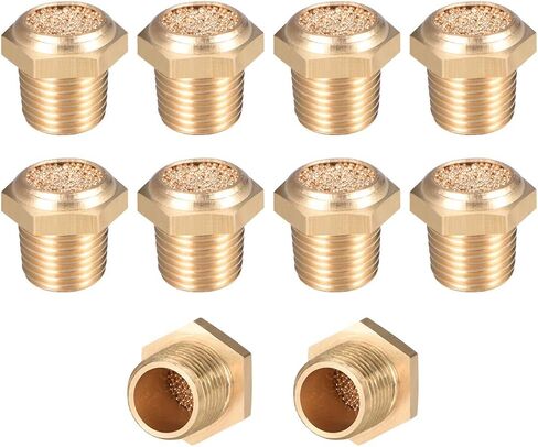 uxcell Brass Exhaust Muffler, G1/8 Male Thread 15/32" Hex Sintered Air Pneumatic Bronze Muffler with Brass Body Flat 15pcs in Saudi Arabia