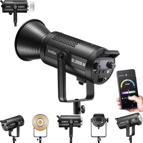 Godox SL200 Bi-Color LED Video Light, SL200IIIBI 215W 2800-6500K 95,400 Lux CRI/TLCI 97+ COB Monolight Bowens Mount Continuous Output Lighting for Live Streaming, Studio Photography Film TV Production in Kuwait