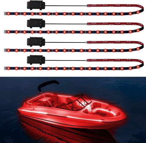 Marine Led Boat Lights Strip Waterproof Battery Powered, 4 Pcs 24’’ 9V IP68 Submersible Boat Interior Deck Courtesy Lights for Kayak Paddleboard Pontoon Skeeter Fishing Bass Golf Cart (Blue) in Kuwait