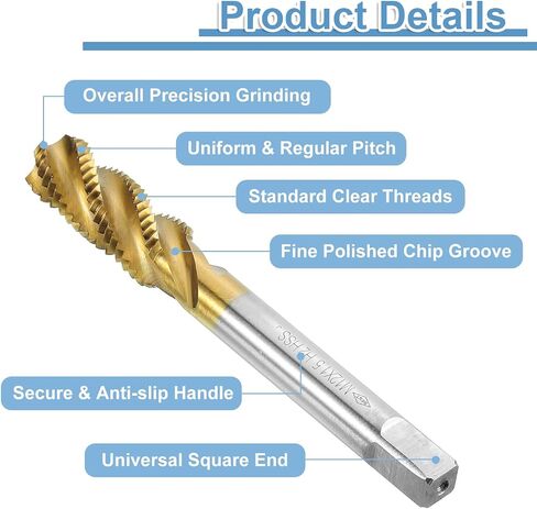 uxcell 2pcs Spiral Flute Thread Taps, M12 x 1 H2 Screw Threading Tap, Titanium Coated 6542 High Speed Steel Machine Tapping Tools for Machinist Repair in Saudi Arabia