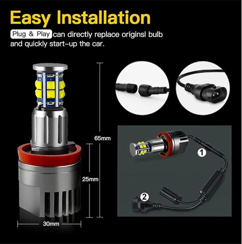H8 LED Angel Eyes Halo Bulb Light Compatible For BMW E60 E61 E63 E64 E70 E90 E92 E70 E71 E82 E87 E89 1 3 5 Series X5/6 Z4/7 6000K Xenon Lamp 120W White in Saudi Arabia