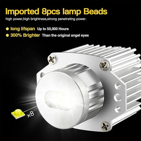 H8 LED Angel Eyes Halo Bulb Light Compatible For BMW E60 E61 E63 E64 E70 E90 E92 E70 E71 E82 E87 E89 1 3 5 Series X5/6 Z4/7 6000K Xenon Lamp 120W White in Kuwait