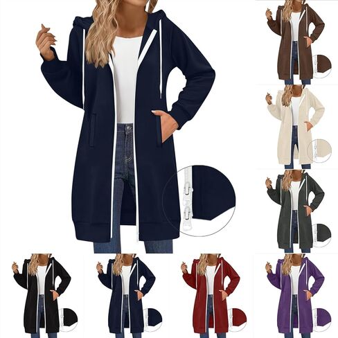 Long zip Up Hoodie Women مع اثنين من السوستة العصرية خفيفة الوزن هوديز الضخم سقوط من النوع الثقيل سافر رياضي in Kuwait