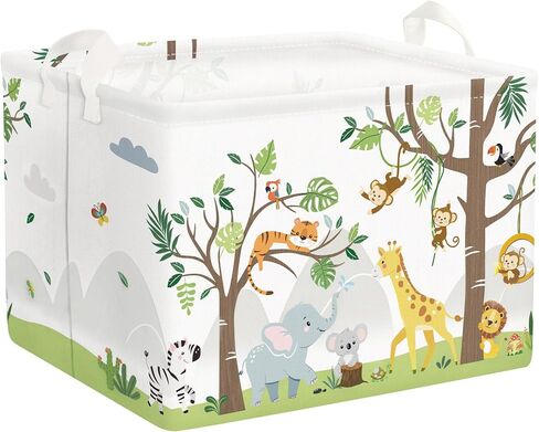 Clastyle Animal Tree Baby Laundry Hamper Kid Storage Basket Boy Girl Gift Toy Box Collapsible Clothes Organizer Nursery Bin for Bedroom, White, 36 * 45 cm in Saudi Arabia