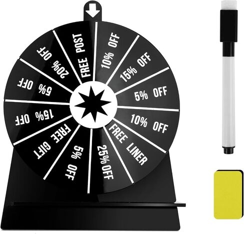 6 Inch Prize Wheel, 12 Slot, Black Prize Wheel with Stand, Small Roulette Spinner of Prizes for Vendor Event, Carnival, Classroom Game in Saudi Arabia