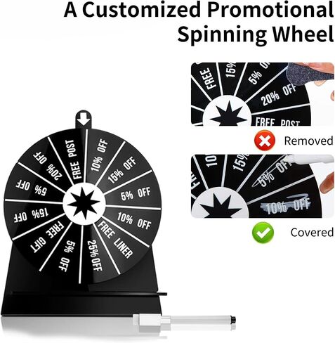 6 Inch Prize Wheel, 12 Slot, Black Prize Wheel with Stand, Small Roulette Spinner of Prizes for Vendor Event, Carnival, Classroom Game in Saudi Arabia