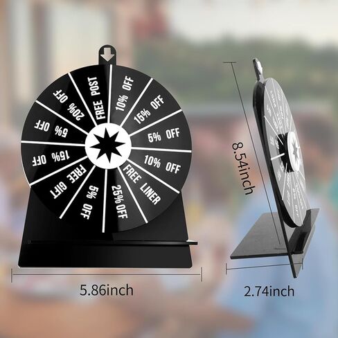 6 Inch Prize Wheel, 12 Slot, Black Prize Wheel with Stand, Small Roulette Spinner of Prizes for Vendor Event, Carnival, Classroom Game in Saudi Arabia