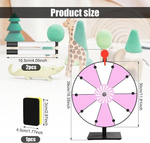 12 Inch Spinning Prize Wheel, 10 Slots Tabletop Fortune Wheel Spinner with Stand Raffle Roulette with Dry Erase & Markers for Carnivals, Trade Shows, Holiday Activities, Game (Pink+White) in Saudi Arabia