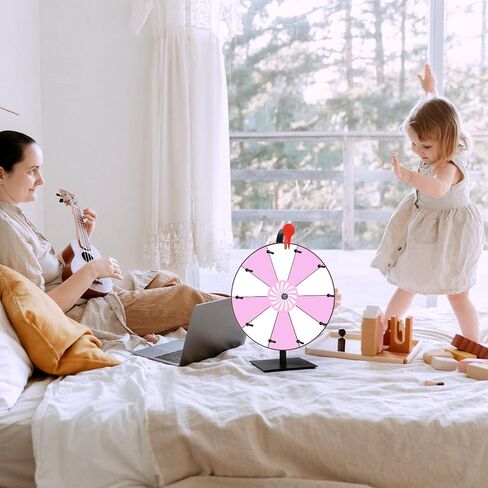 12 Inch Spinning Prize Wheel, 10 Slots Tabletop Fortune Wheel Spinner with Stand Raffle Roulette with Dry Erase & Markers for Carnivals, Trade Shows, Holiday Activities, Game (Pink+White) in Saudi Arabia