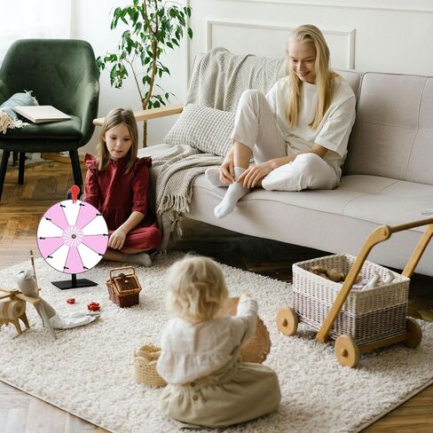12 Inch Spinning Prize Wheel, 10 Slots Tabletop Fortune Wheel Spinner with Stand Raffle Roulette with Dry Erase & Markers for Carnivals, Trade Shows, Holiday Activities, Game (Pink+White) in Saudi Arabia