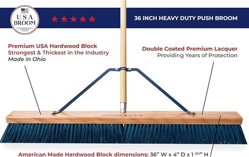 36" Heavy Duty Outdoor Push Broom with 60" Handle. Ideal for Ashpalt, Concrete & Heavy Debris. Durable American Made Steel Brackets-Stainless Steel Hardware. No Plastic. 100% Made in The USA. in Kuwait